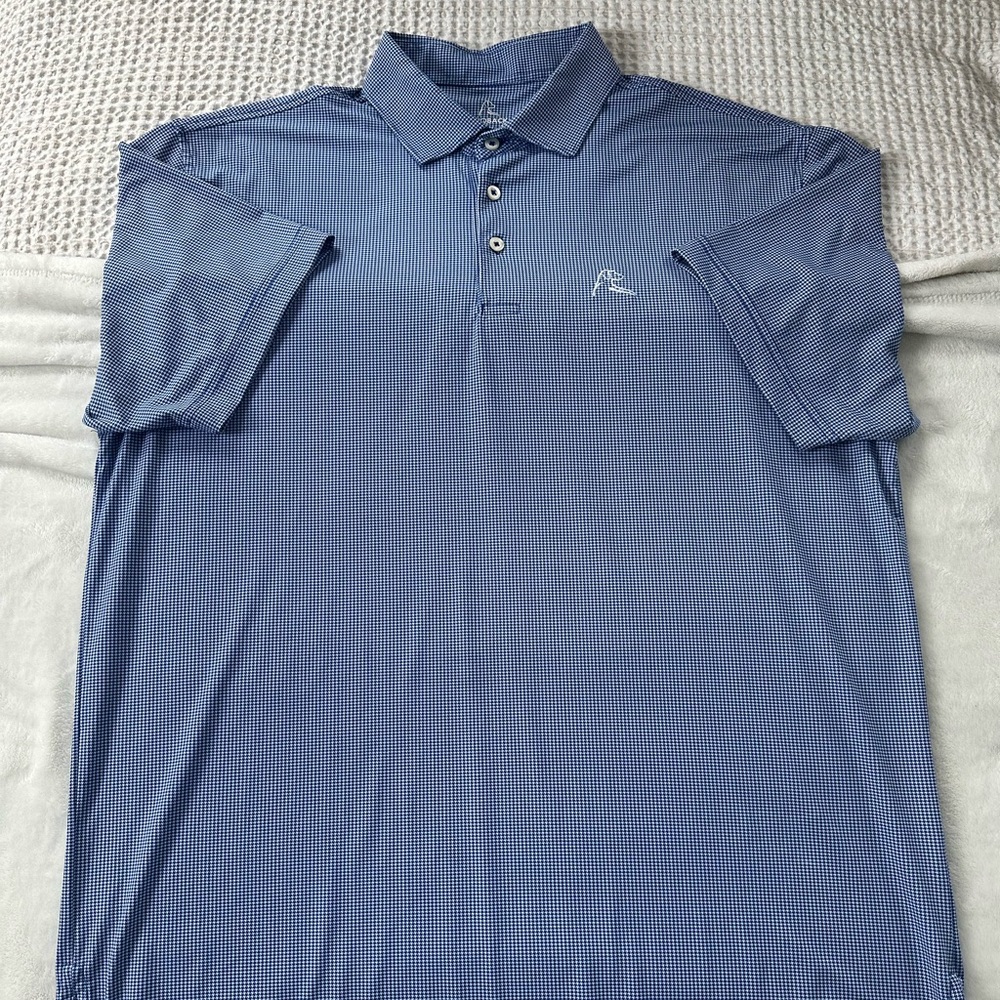Rhoback Dogstooth Houndstooth White and Blue Golf Polo